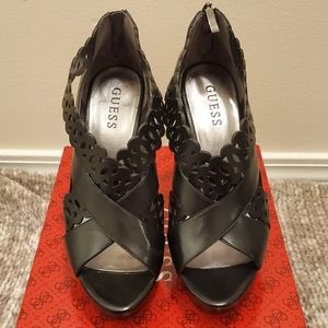 Guess Ost Black Leather Platform Sandals